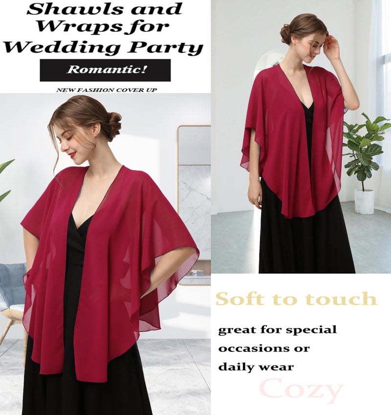 Hotshawl Womens Chiffon Shawls and Wraps, Wedding Party Shawl Scarf for Evening Dresses (Wine Red) - Image 5
